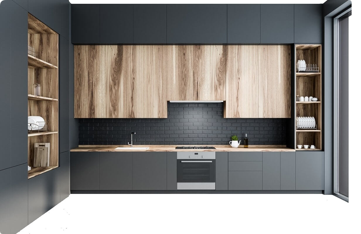 modern black and wood kitchen design