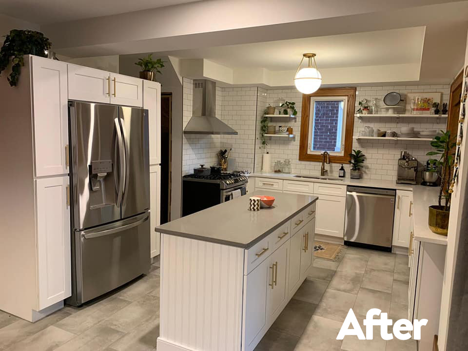 white kitchen cabinetry with white tile backsplash