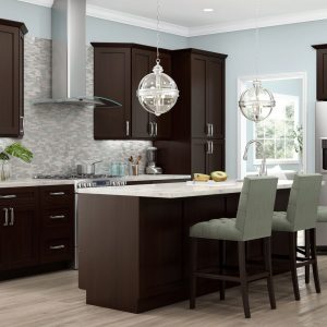 modern kitchen design with brown cabinetry