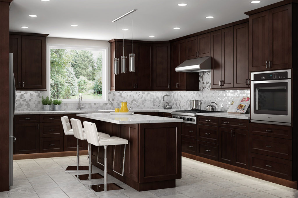 dark oak cabinetry in kitchen renovation