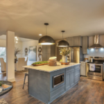 modern kitchen design with grey kitchen cabinetry