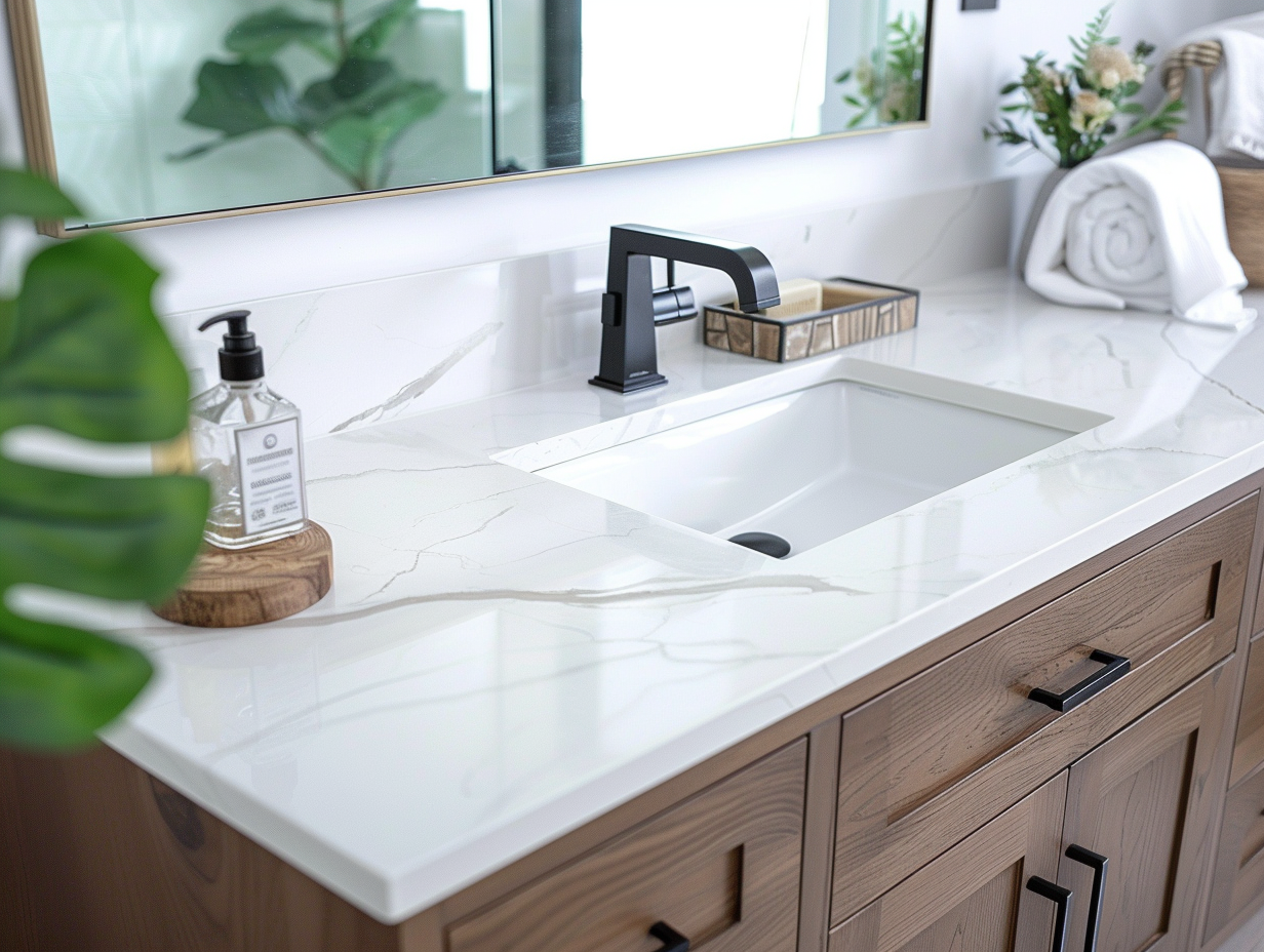 Bathroom sink and vanity.