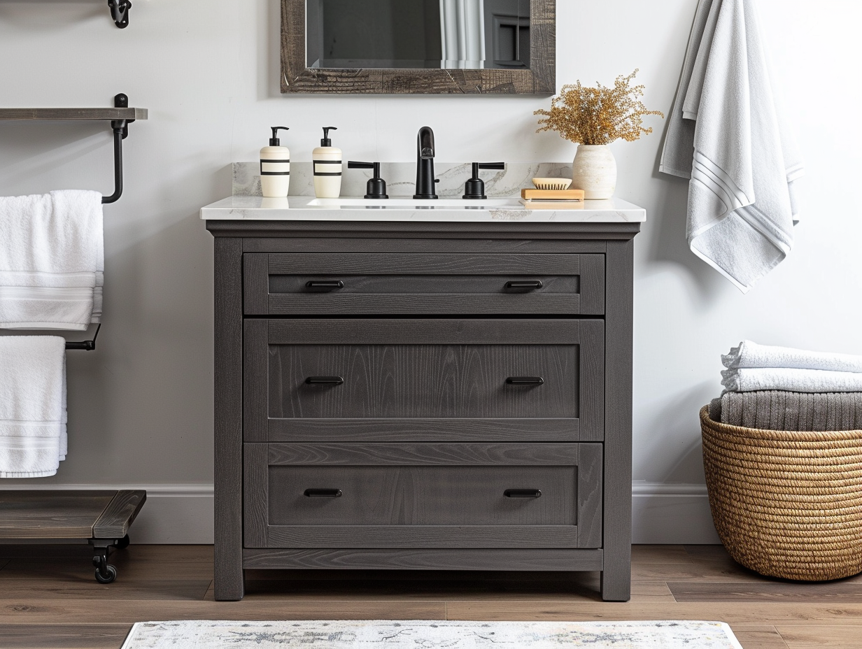 Bathroom sink and vanity.